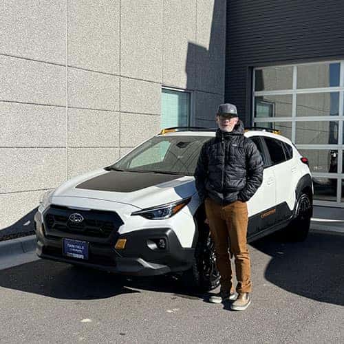 Bill, from Sun Valley, Idaho with his Crystal White Pearl 2025 Subaru Crosstrek Wilderness at Twin Falls Subaru in Twin Falls, Idaho