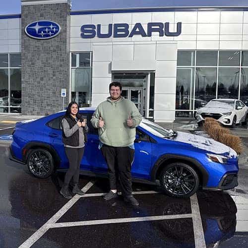 Kaden, from Gooding, Idaho with his World Rally Blue 2024 Subaru WRX Limited at Twin Falls Subaru, the Magic Valley's #1 Volume Automotive Retailer in Twin Falls, Idaho