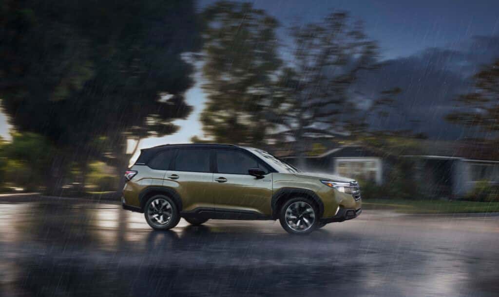2025 Subaru Forester Hybrid Side Profile In the Rain