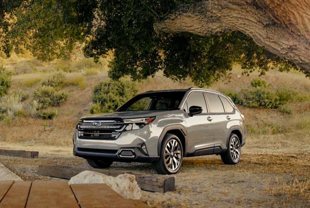 2025 Subaru Forester Front Side View at the Campsite