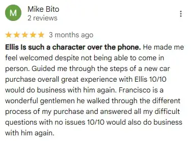 A 5-star review for Ellis from Mike B on Google.