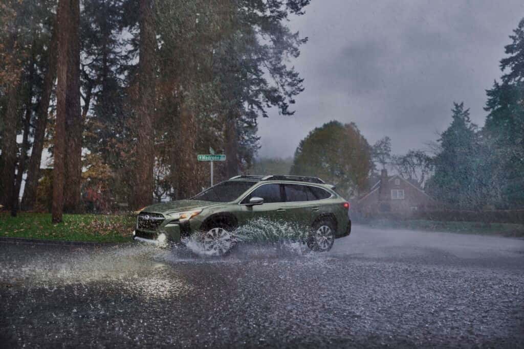 New Subaru Outback IIHS Top Safety Pick Side Profile in the Rain