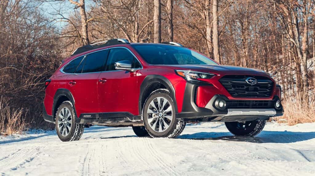 2025 Subaru Outback Side View on a Snowy Road