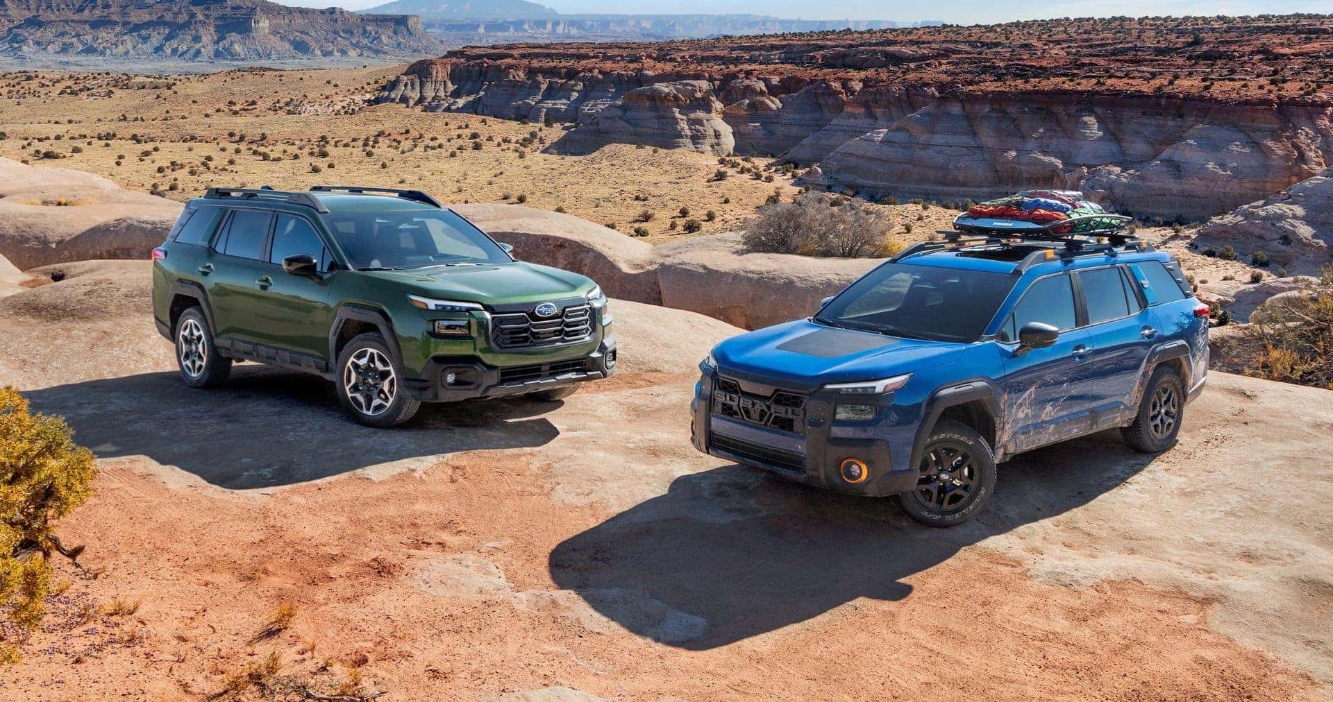 Two 2026 Subaru Outback Parked In Hot And Rocky Terrain, Now Redesigned With More Driver Assistance Technology And More