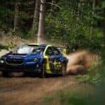 The Swift And Powerful Subaru Motorsports Racing Vehicle, Subaru WRX, Racing Magnificently Through The Off-Road Track In Ojibwe Forest