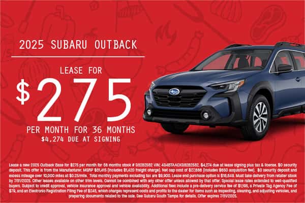 Lease a 2025 Model Year Outback for $275 a month for 36 months
