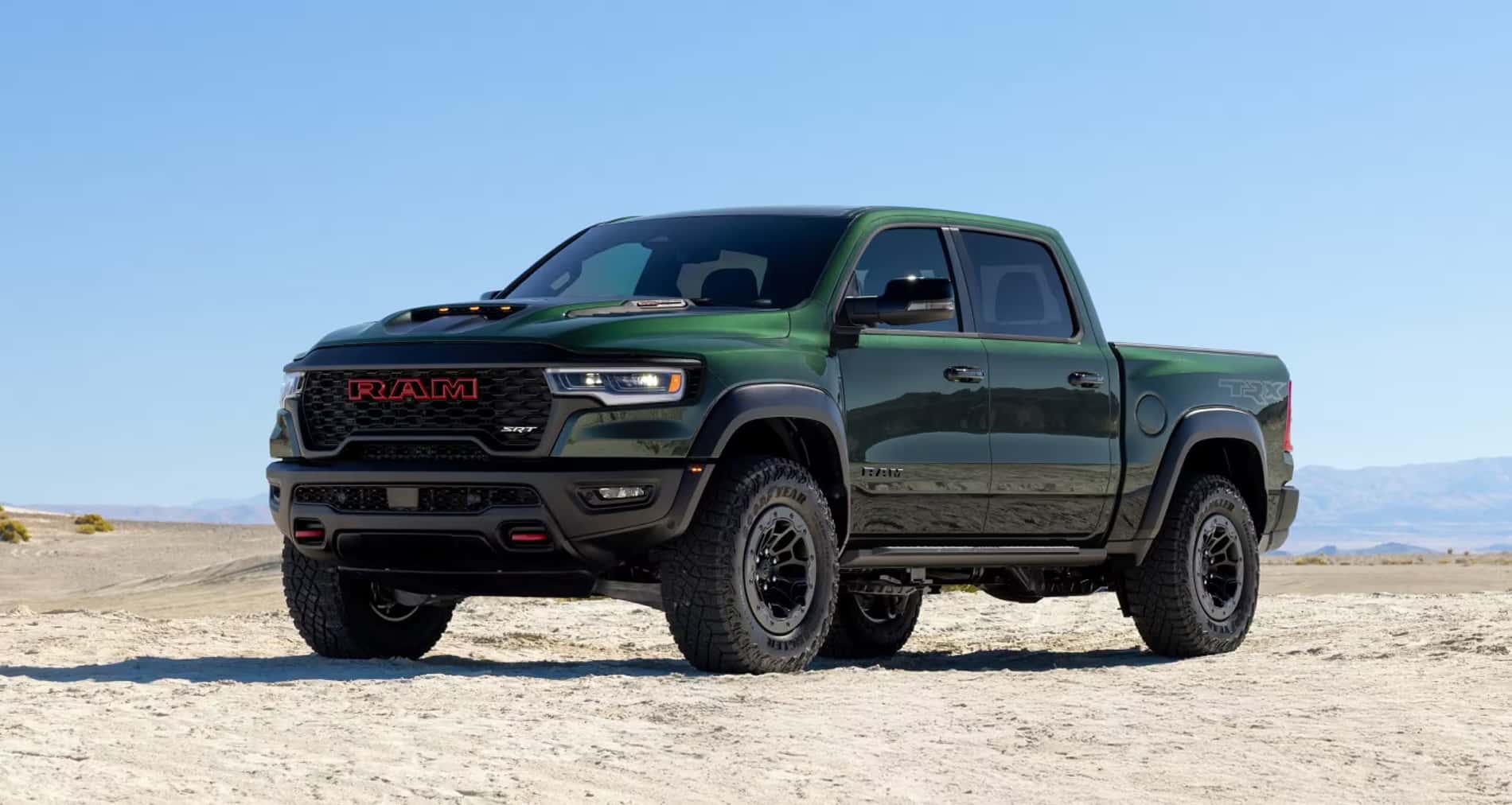 2027 Ram TRX SRT exterior with sport-performance hood and functional hood scoop