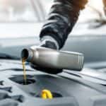 Close-up of a mechanic pouring oil into a vehicle