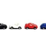 Miniature cars in a line