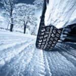 Winter vehicle on a road with the tire