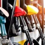 Colorful gasoline pumps all in a row