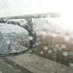 Raindrops on car window seen from the inside