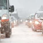 Cars driving in the snow