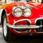 Closeup view of headlights of a classic Corvette
