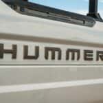 Close-up of logo on white Hummer EV