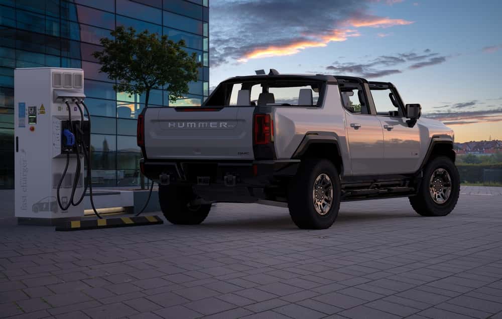 GMC Hummer EV at an EV charging station