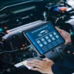 Car maintenance checklist on tablet