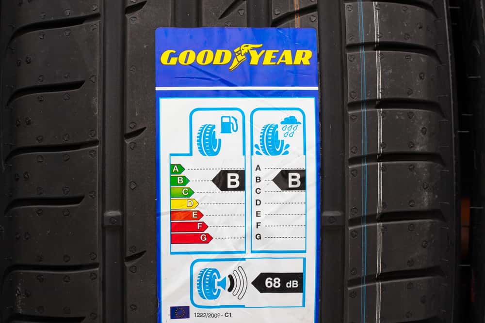 Close-up of Goodyear winter tires