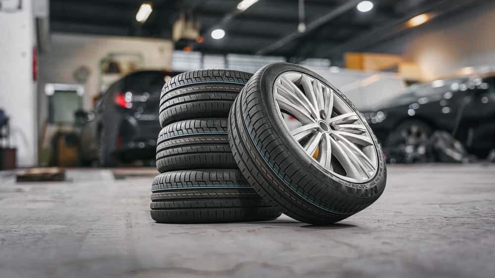 Winter tires at a car service center