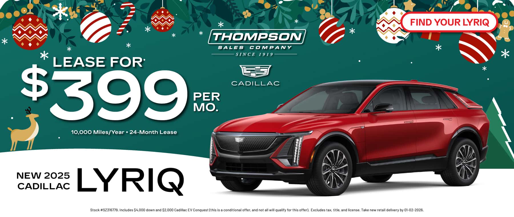 Lease a new 2025 Cadillac LYRIQ for $399 per month