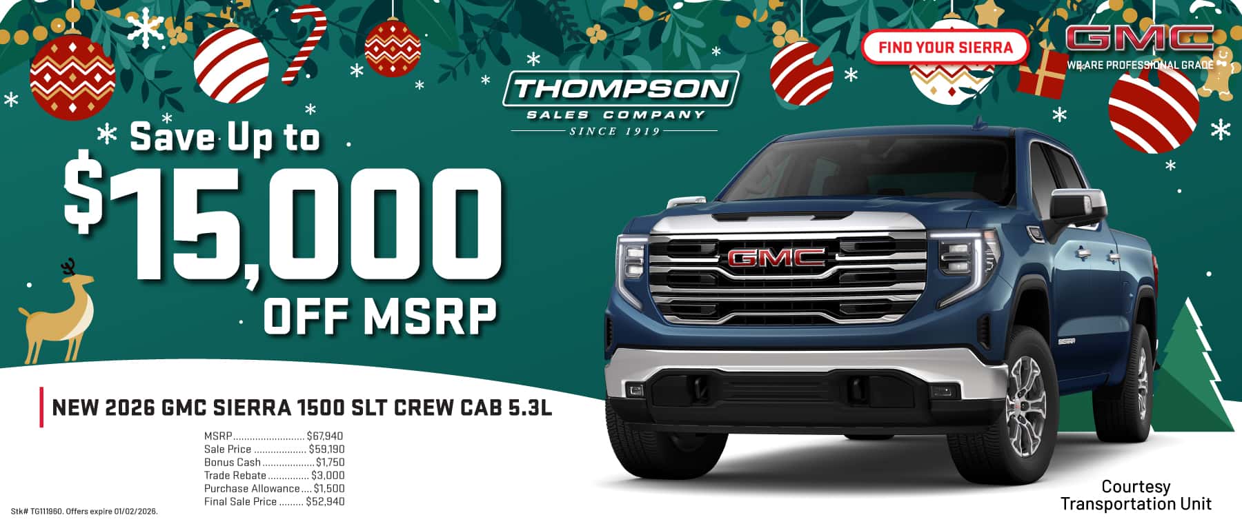Save up to $15,000 off MSRP on a new 2026 GMC Sierra