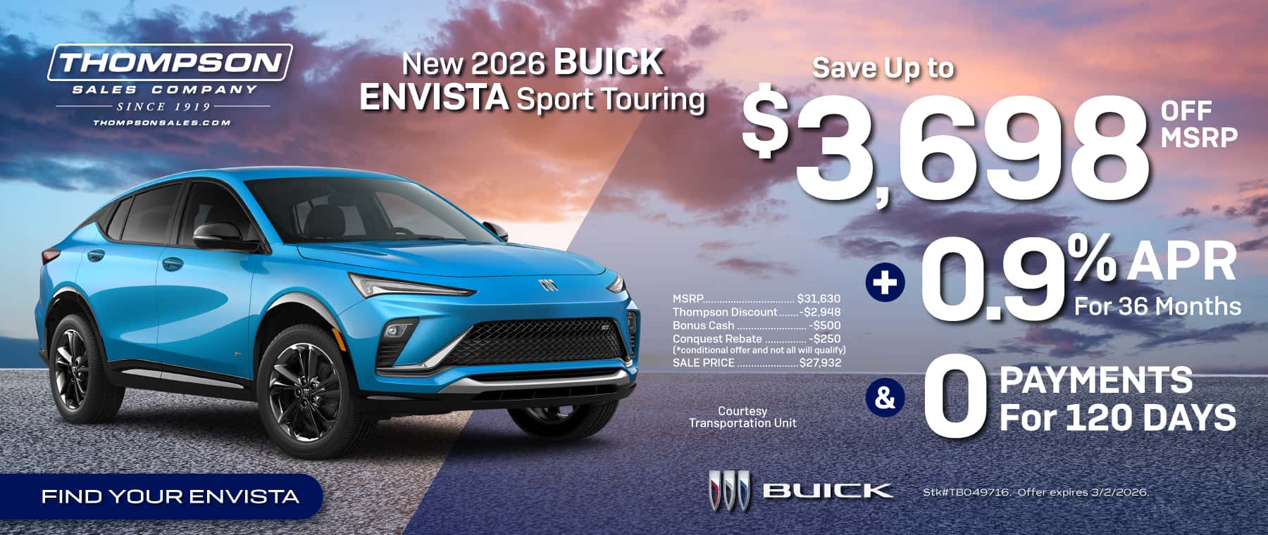 Save up to $3698 off MSRP on a new 2026 Buick Envista