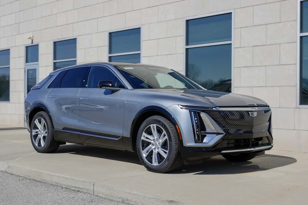 A gray Cadillac Lyriq electric vehicle