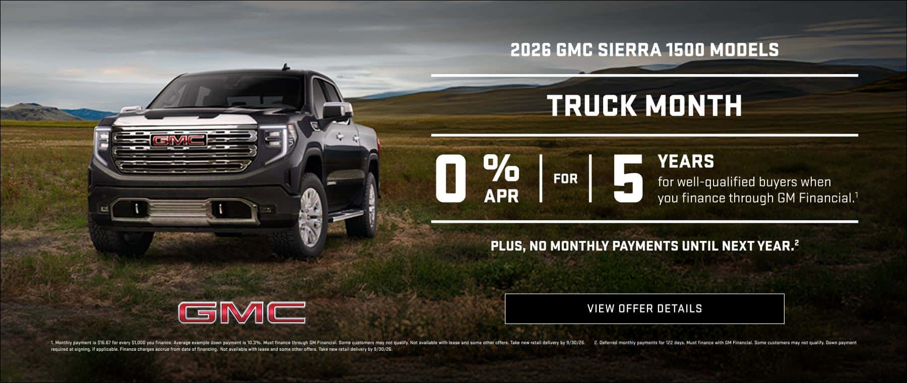 Get 0% APR for 5 years on a new 2026 GMC Sierra 1500