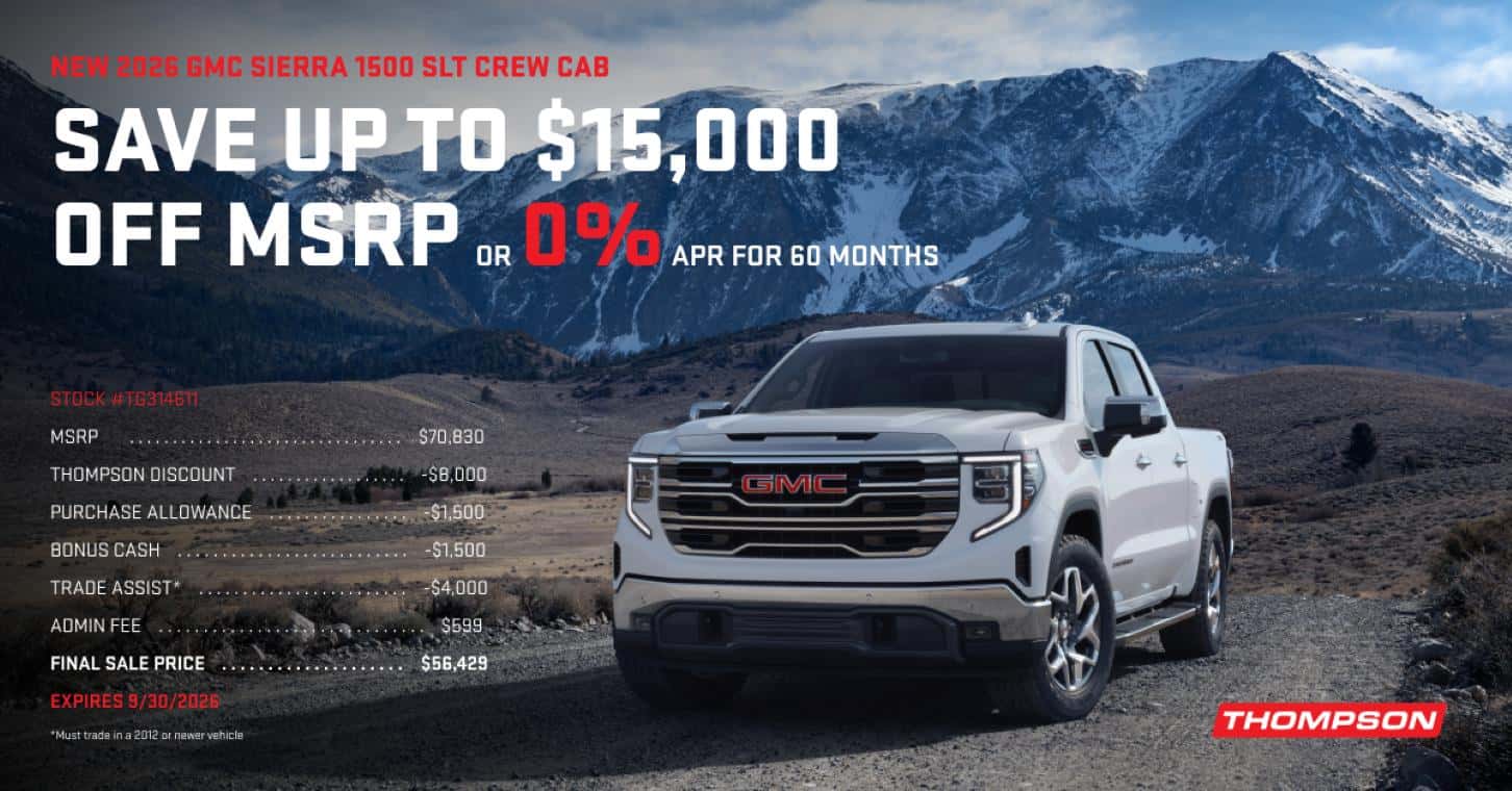 Save up to $15,000 off MSRP on a new 2026 GMC Sierra