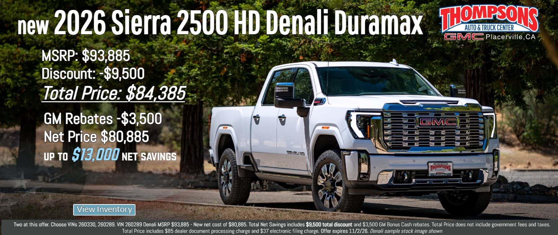 new 2026 GMC Sierra 2500 Duramax $13,000 net savings