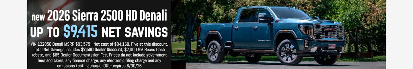 2026 GMC Sierra 2500 $9,415 net savings
