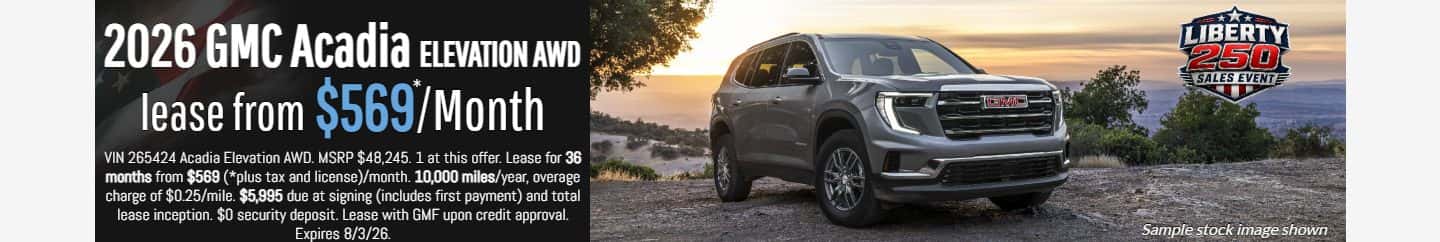 new 2026 GMC Acadia Elevation lease for $569 a month in Placerville, CA