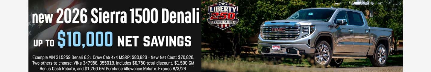 2026 gmc sierra 1500 denali $10,000 net savings july 4 deals