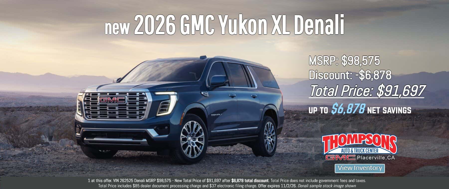 new 2026 gmc yukon for sale $6,878 discount at thompsons gmc in placerville