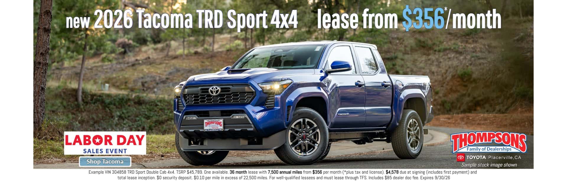 $356 a month 2026 toyota tacoma trd sport labor day lease special