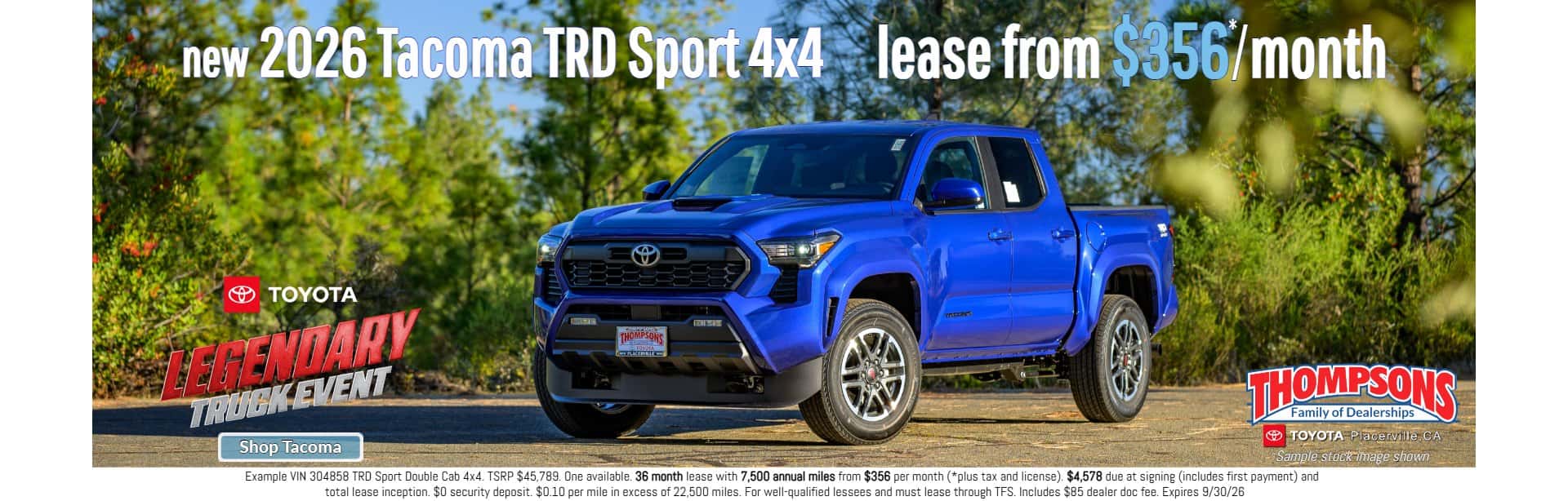 $356 a month 2026 toyota tacoma trd sport labor day lease special