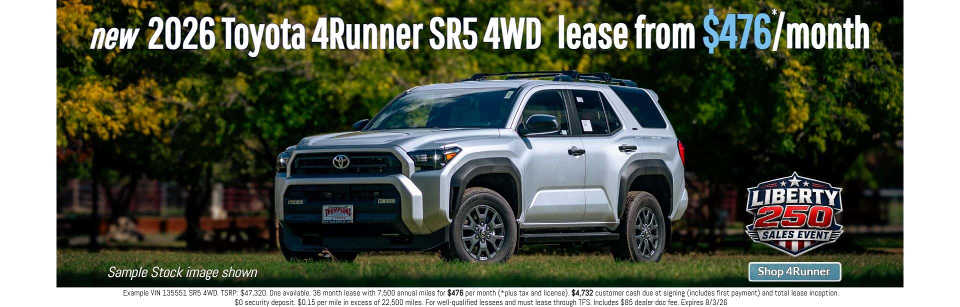 new 2026 toyota 4runner lease special in placerville, ca