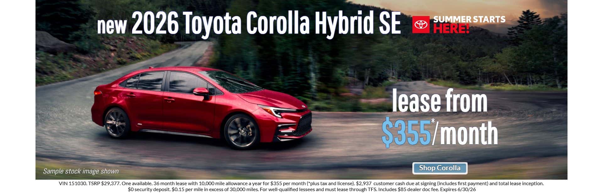 2026 toyota corolla hybrid se $355 lease in placerville