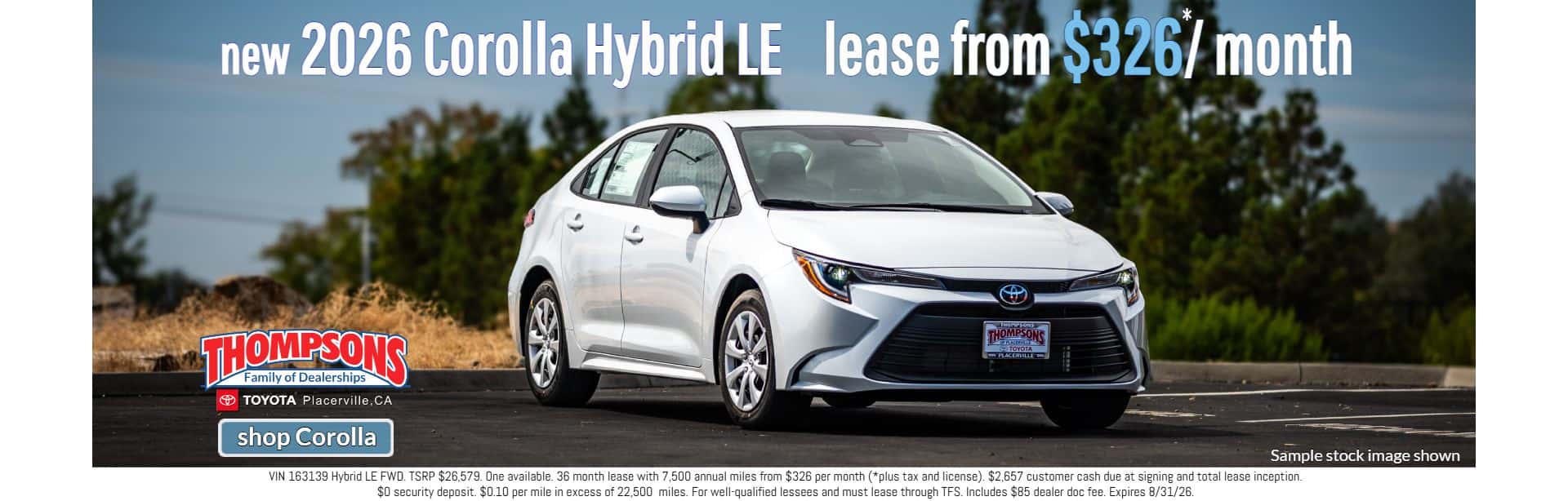 $326 monthly lease special 2026 toyota corolla hybrid