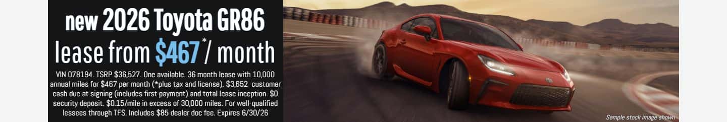 new 2026 Toyota GR86 $467 lease special in Placerville