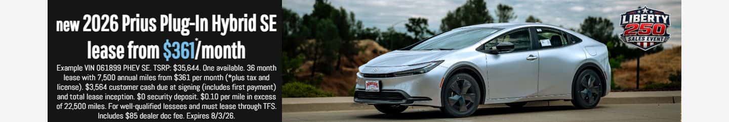new 2026 toyota prius plug-in hybrid lease special in placerville, CA