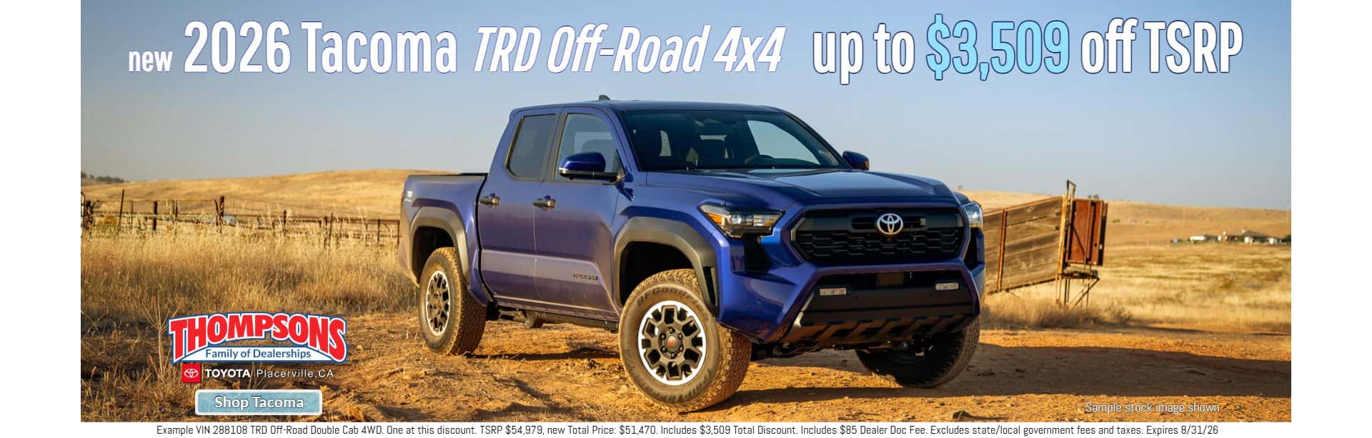 new 2026 toyota tacoma trd off road best deals thompsons toyota in placerville