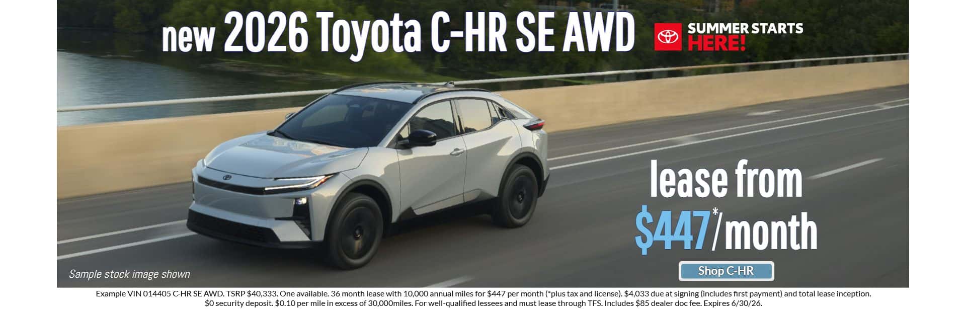 $447 monthly lease special new 2026 toyota c-hr