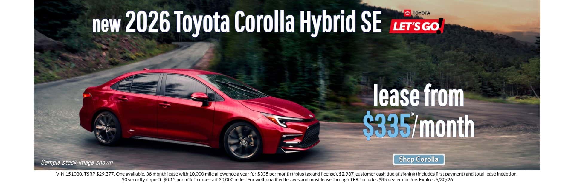 2026 toyota corolla hybrid se $355 lease in placerville