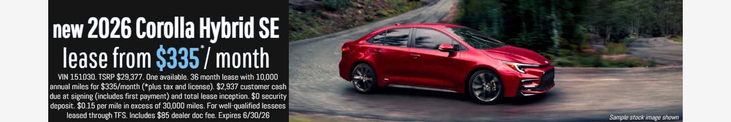 2026 toyota corolla hybrid se $355 lease in placerville