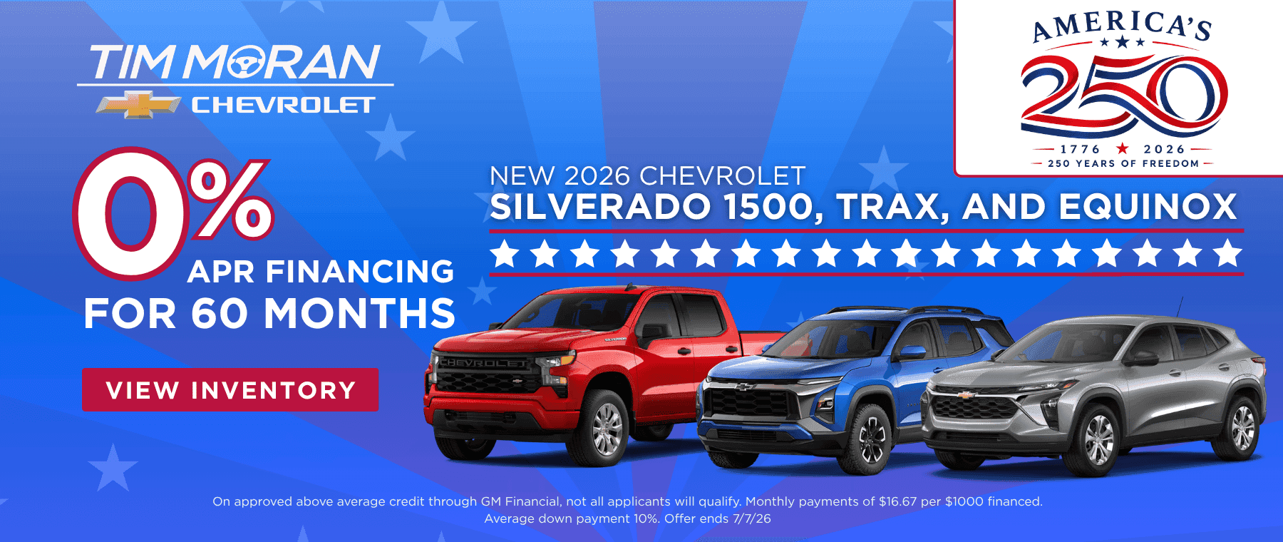 0% APR on Silverado 1500, Equinox, and Trax