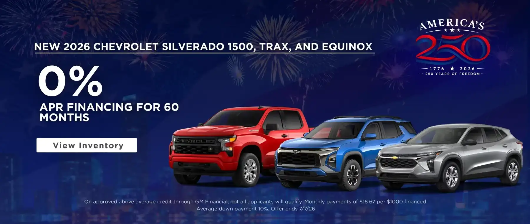 0% APR on Silverado 1500, Equinox, and Trax