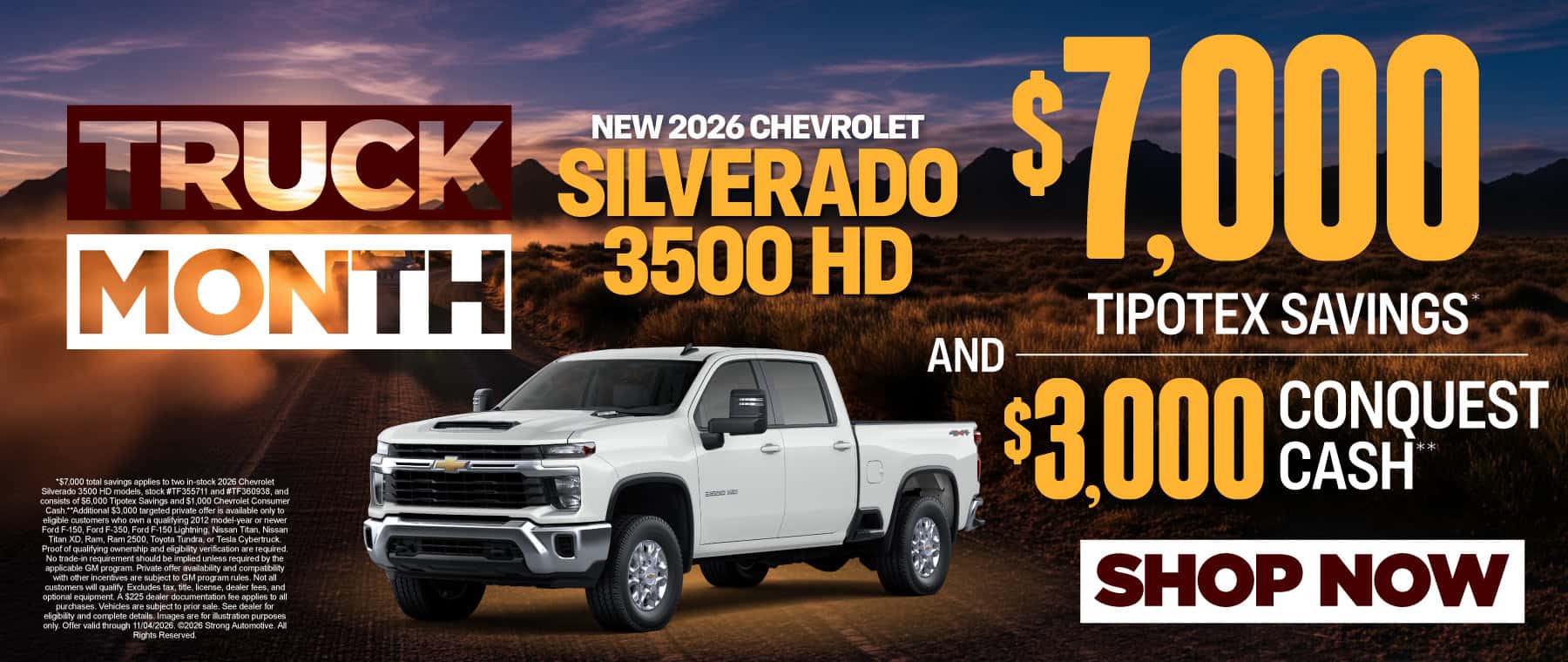 New 2026 Chevrolet Silverado 3500 HD "$7,000 Tipotex Savings* AND $3,000 Conquest Cash**"