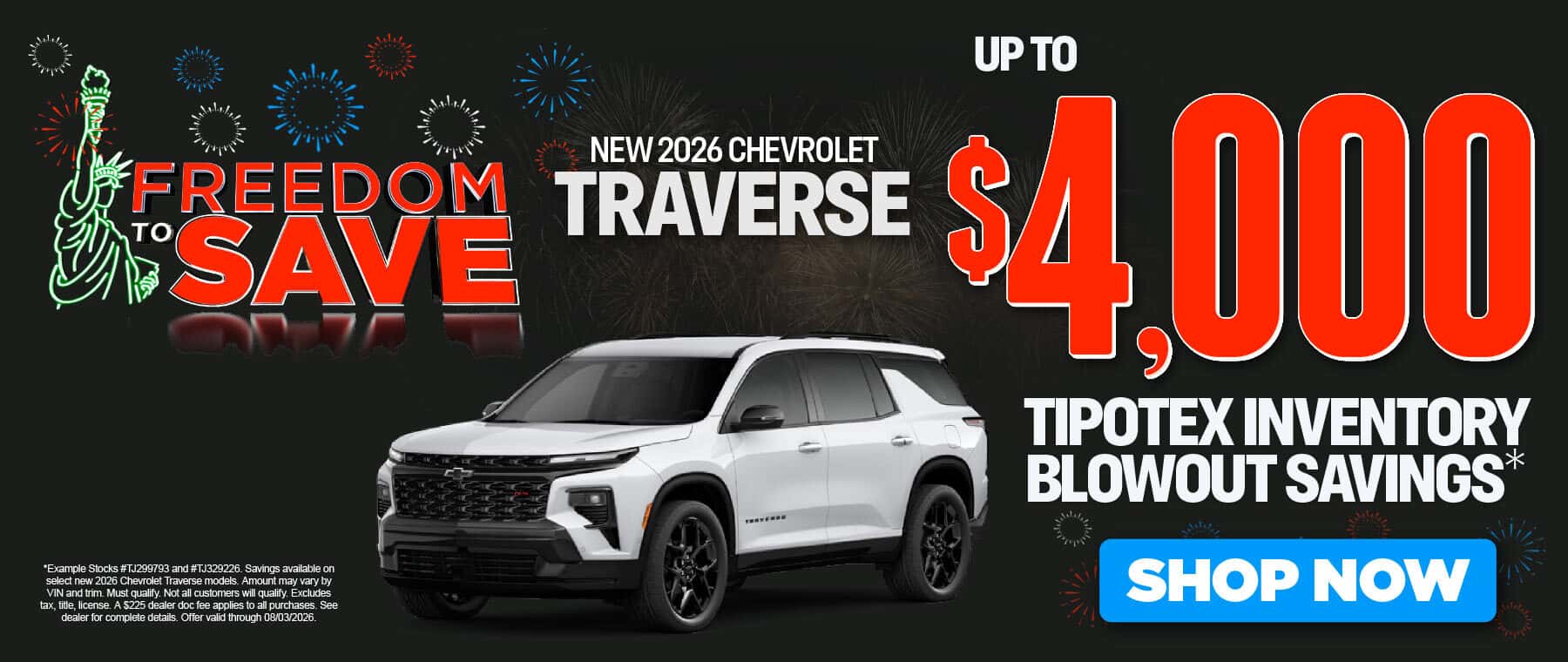 New 2026 Chevrolet Traverse Up to $4,000 Tipotex Inventory Blowout Savings*