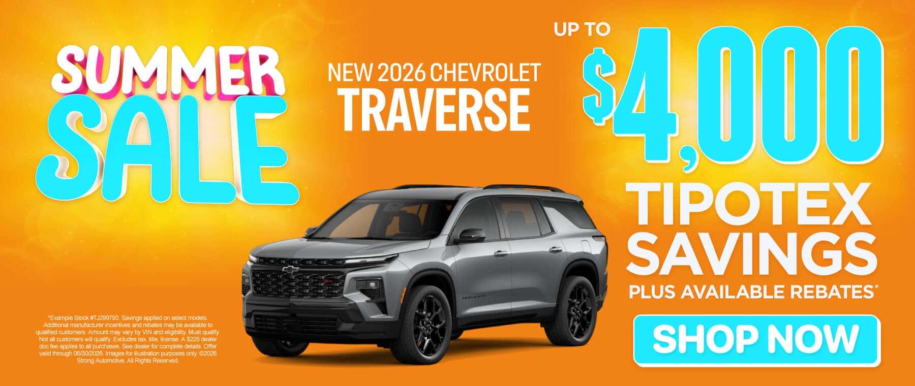 New 2026 Chevrolet Traverse Up to $4,000 Tipotex Savings Plus Available Rebates*